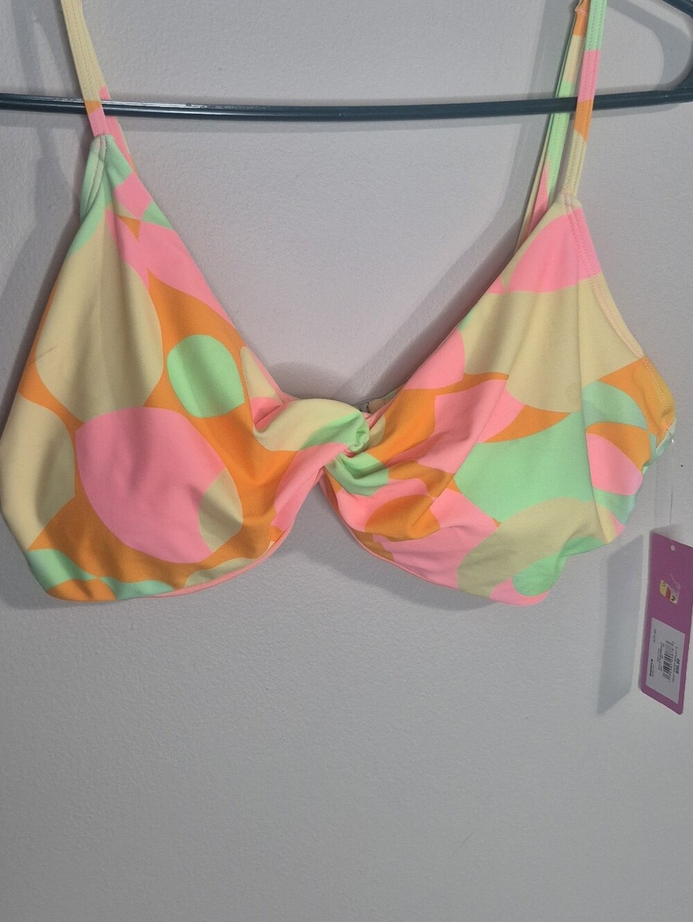 Colorblock Twist Bikini Top - Neon Pink, Mint, Orange, Cream Womens XXL (19)